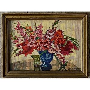 Tableau, fleurs sur une table, aquarelle de Anna Gasteiger 1877-1954
