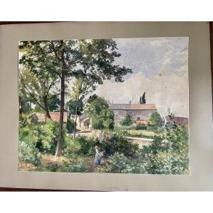 Tableau la ramasseuse de légumes,aquarelle de Eugène Gluck