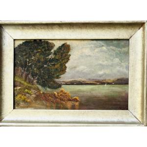Tableau, coucher de soleil sur la côte bretonne Hst XIX eme