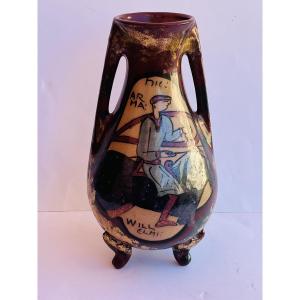 Vase Desmant en grès émaillé à motifs à motifs métallisés Art Nouveau