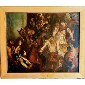 Antique Oil Painting Based On A Work By Delacroix, 19th Century