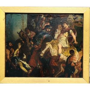 Tableau ancien la justice de Trajan, étude ou élève de style Delacroix XIX eme