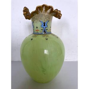 Antique Art Nouveau Opalescent Enameled Glass Vase