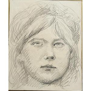 Portrait Of A Young Girl In Pencil By Marie Augustin Ewiler?