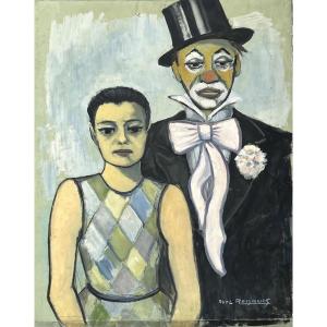 Tableau personnages du cirque, gouache de Pierre Abel Renault