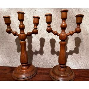 Pair Of Scandinavian Design Wooden Candlesticks, Circa 1950