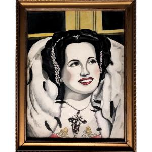 Painting, Portrait Of Merle Oberon, Actress, Signed And Dated 1948