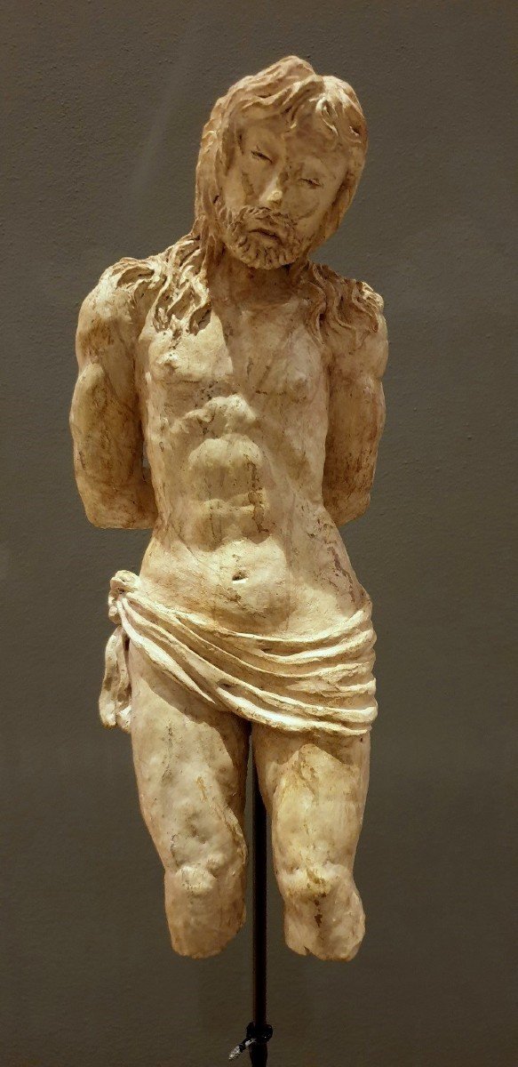 Esquisse Sculpturale En Terre Cuite Du XIXe Siècle Représentant Le Christ à La Colonne-photo-3