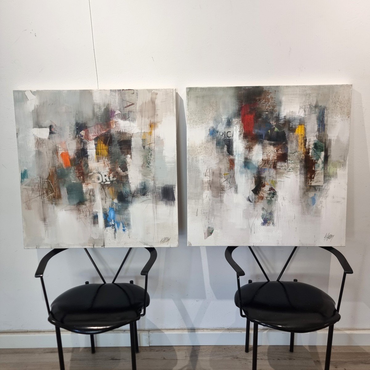 Masterful Pair Of Mixed Media Contemporary Art Canvases By Gianpietro Cavedon