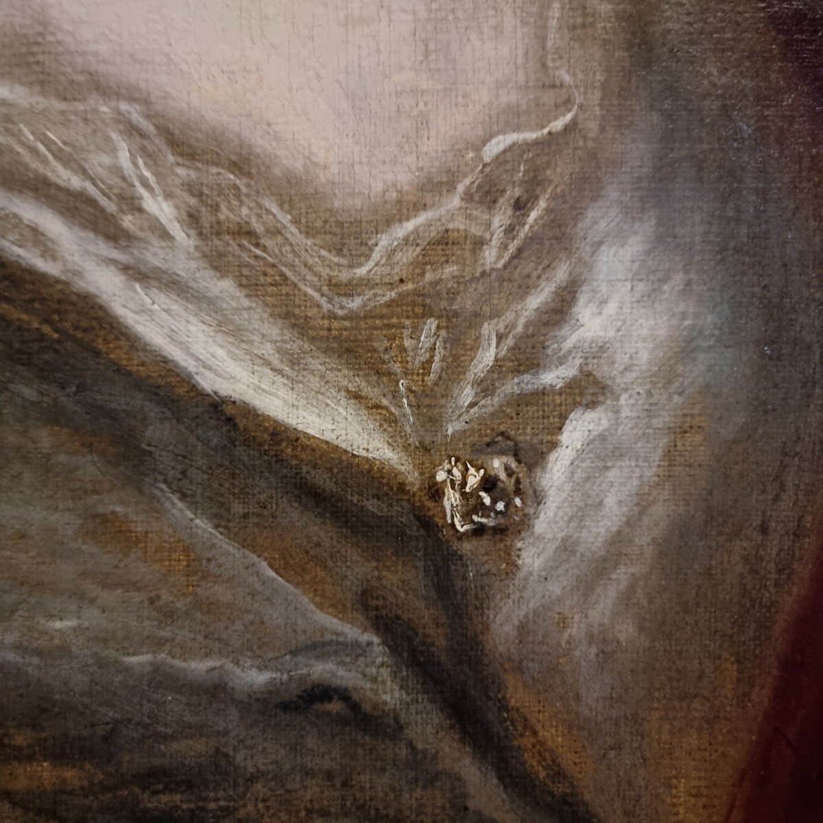 élégante Huile Sur Toile Dèbut 1800  : Dame Avec Petit Chien -photo-5