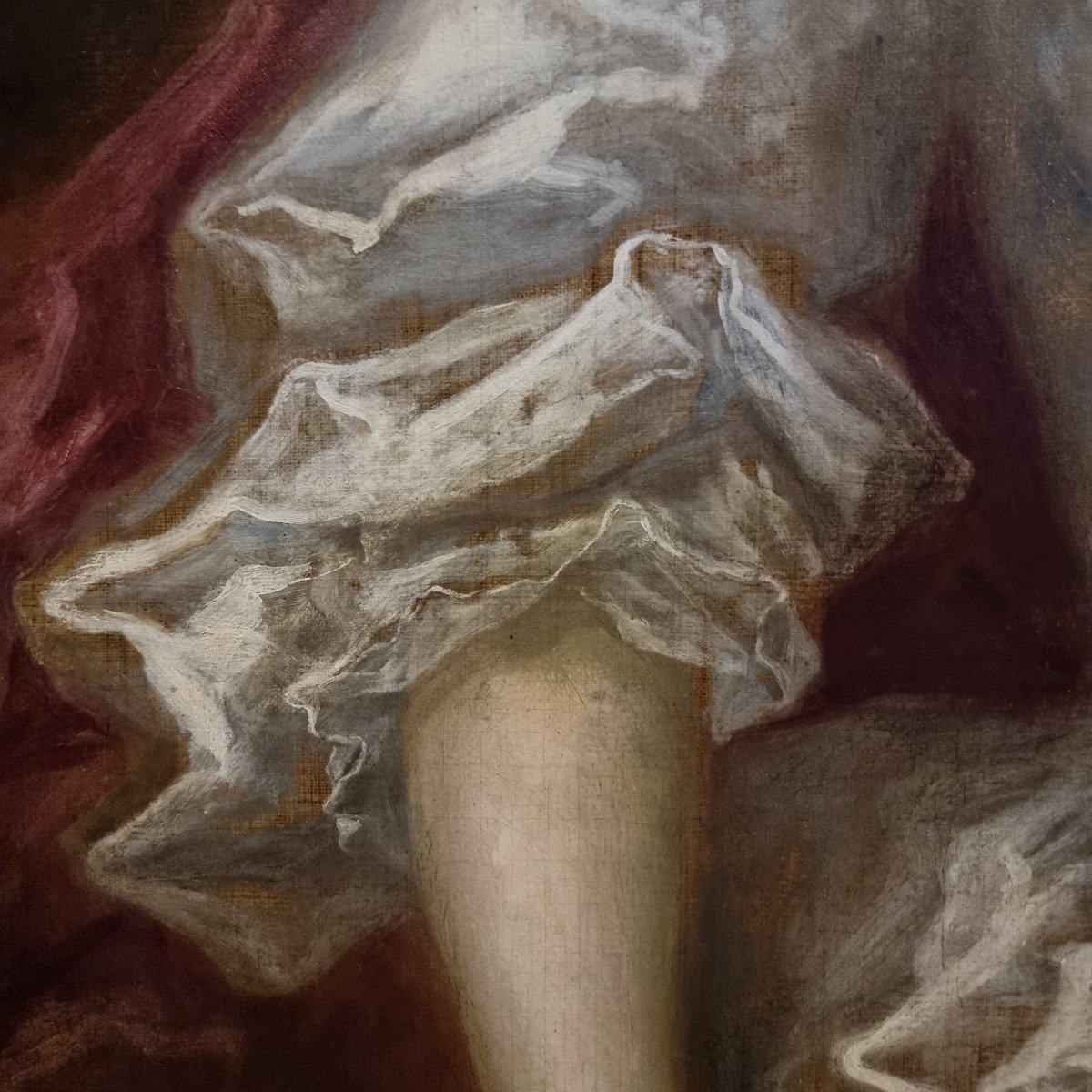 élégante Huile Sur Toile Dèbut 1800  : Dame Avec Petit Chien -photo-6