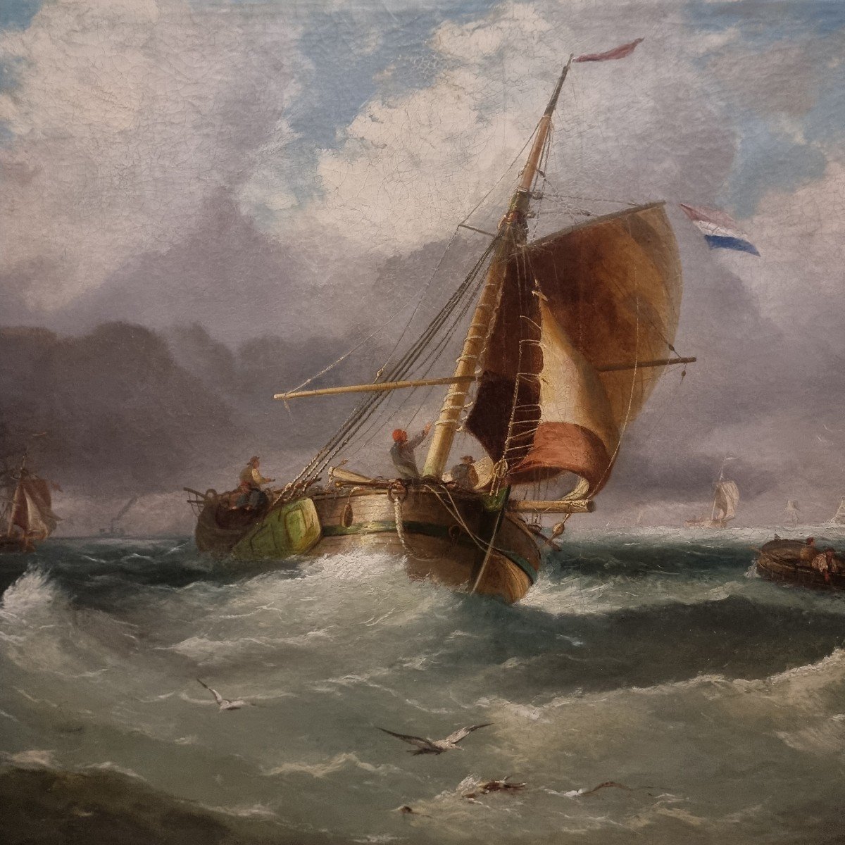 Ship In A Storm: 19th Century Oil By William Callow-photo-2
