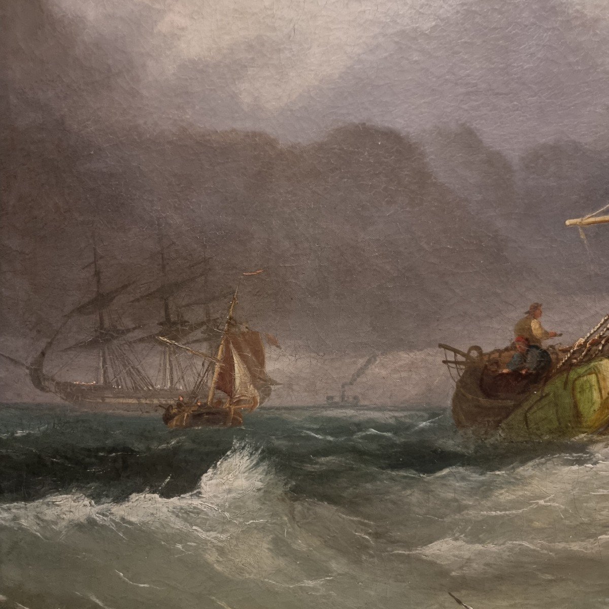 Ship In A Storm: 19th Century Oil By William Callow-photo-3