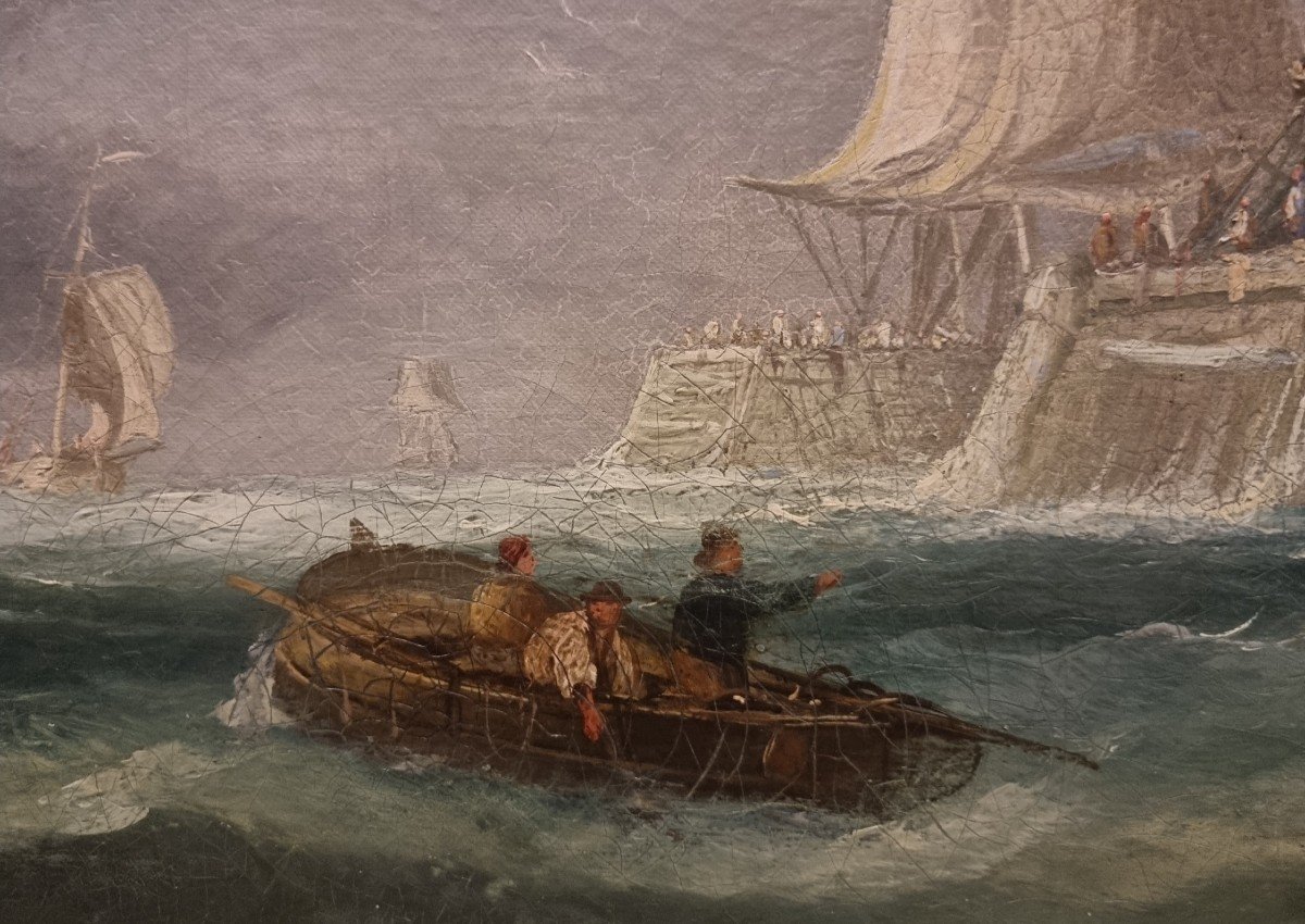 Ship In A Storm: 19th Century Oil By William Callow-photo-4