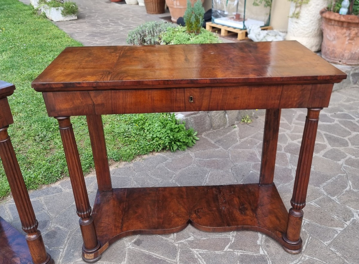 Pair Of Empire 1820 Consoles In Veneered Walnut-photo-2