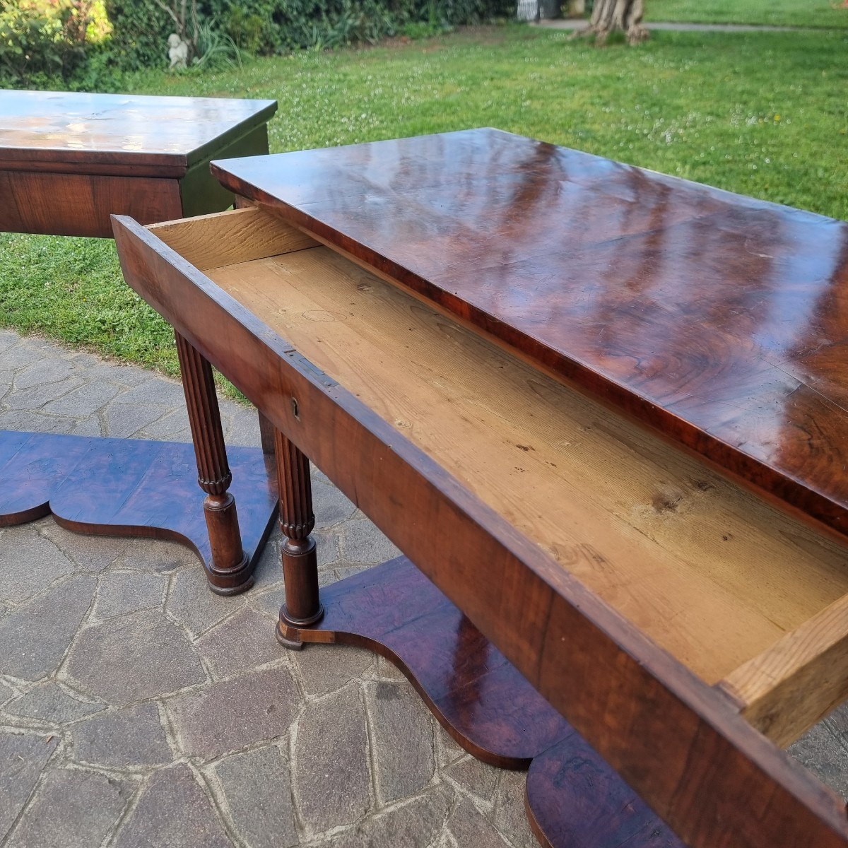 Pair Of Empire 1820 Consoles In Veneered Walnut-photo-4