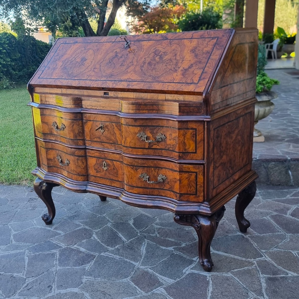 Secrétaire 18ème siècle en ronce de noyer Louis XV Venise-photo-2