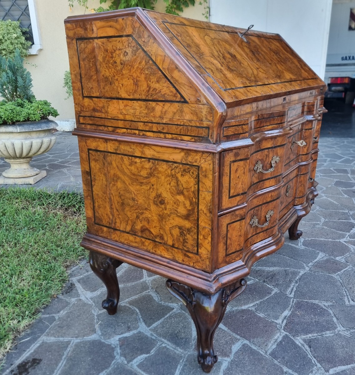 Secrétaire 18ème siècle en ronce de noyer Louis XV Venise-photo-3