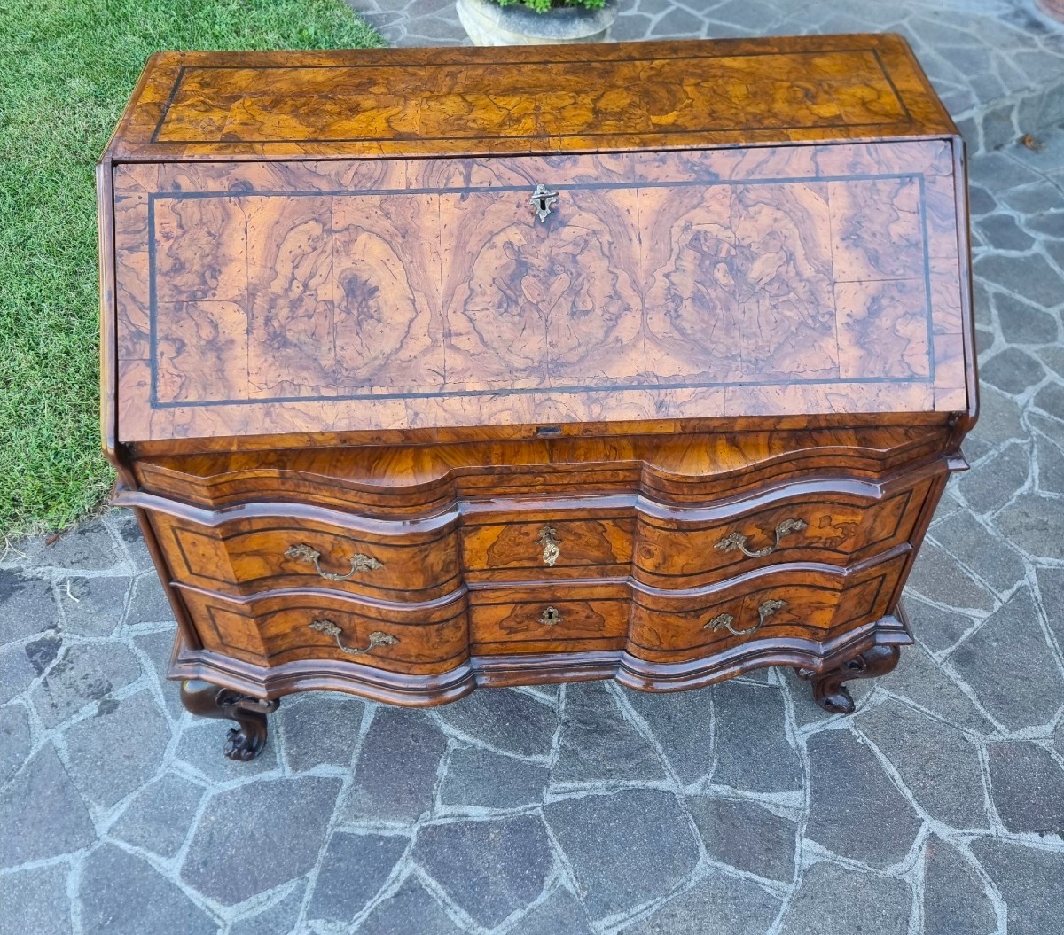 Secrétaire 18ème siècle en ronce de noyer Louis XV Venise-photo-3