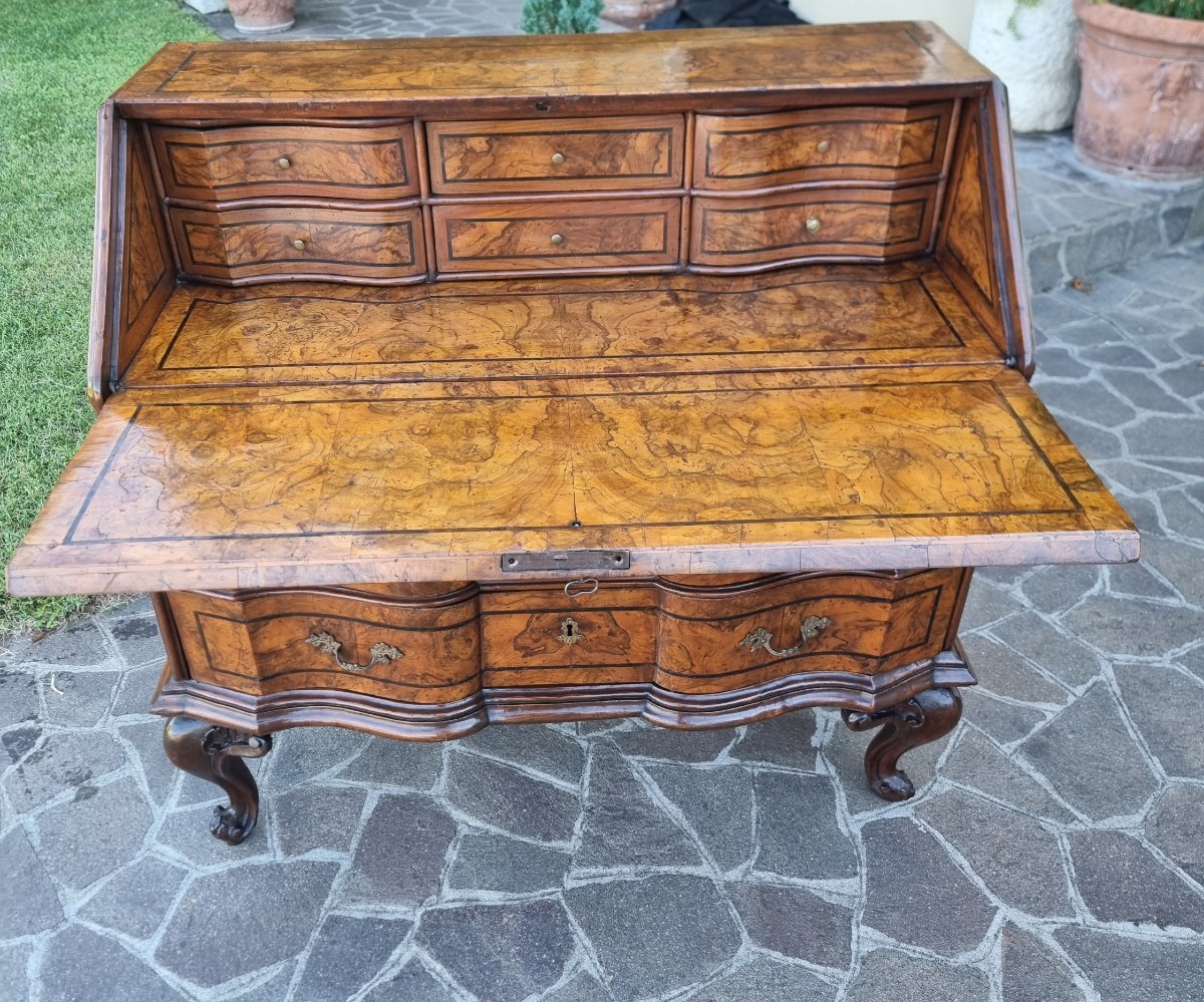 Secrétaire 18ème siècle en ronce de noyer Louis XV Venise-photo-5