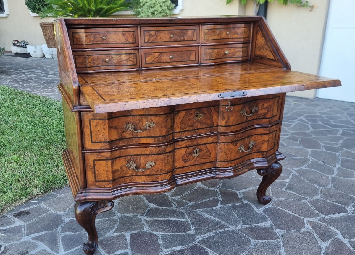 Secrétaire 18ème siècle en ronce de noyer Louis XV Venise-photo-6