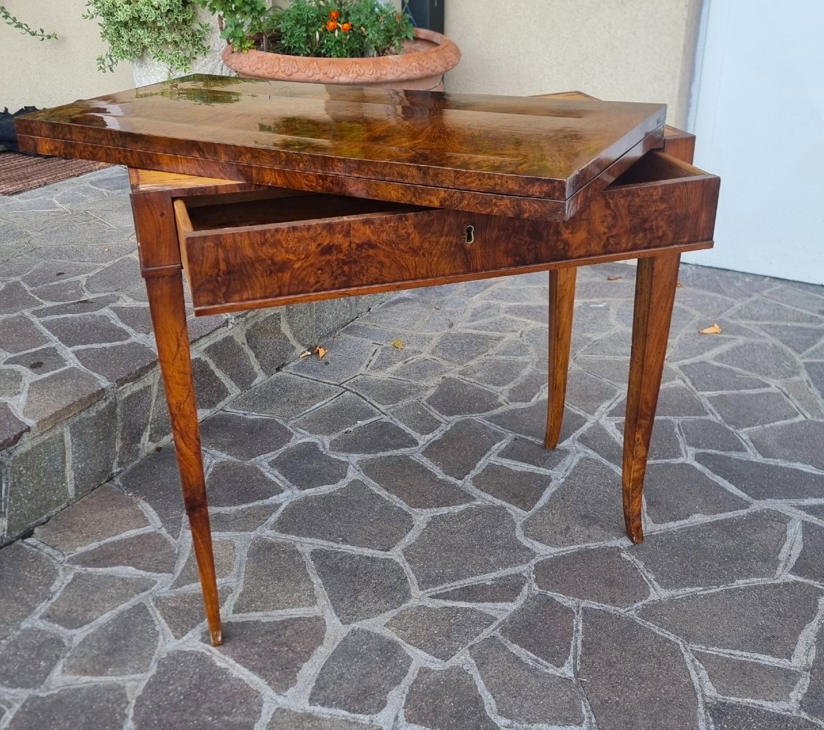 Table de Jeu Directoire 1800 en Ronce de Noyer-photo-3