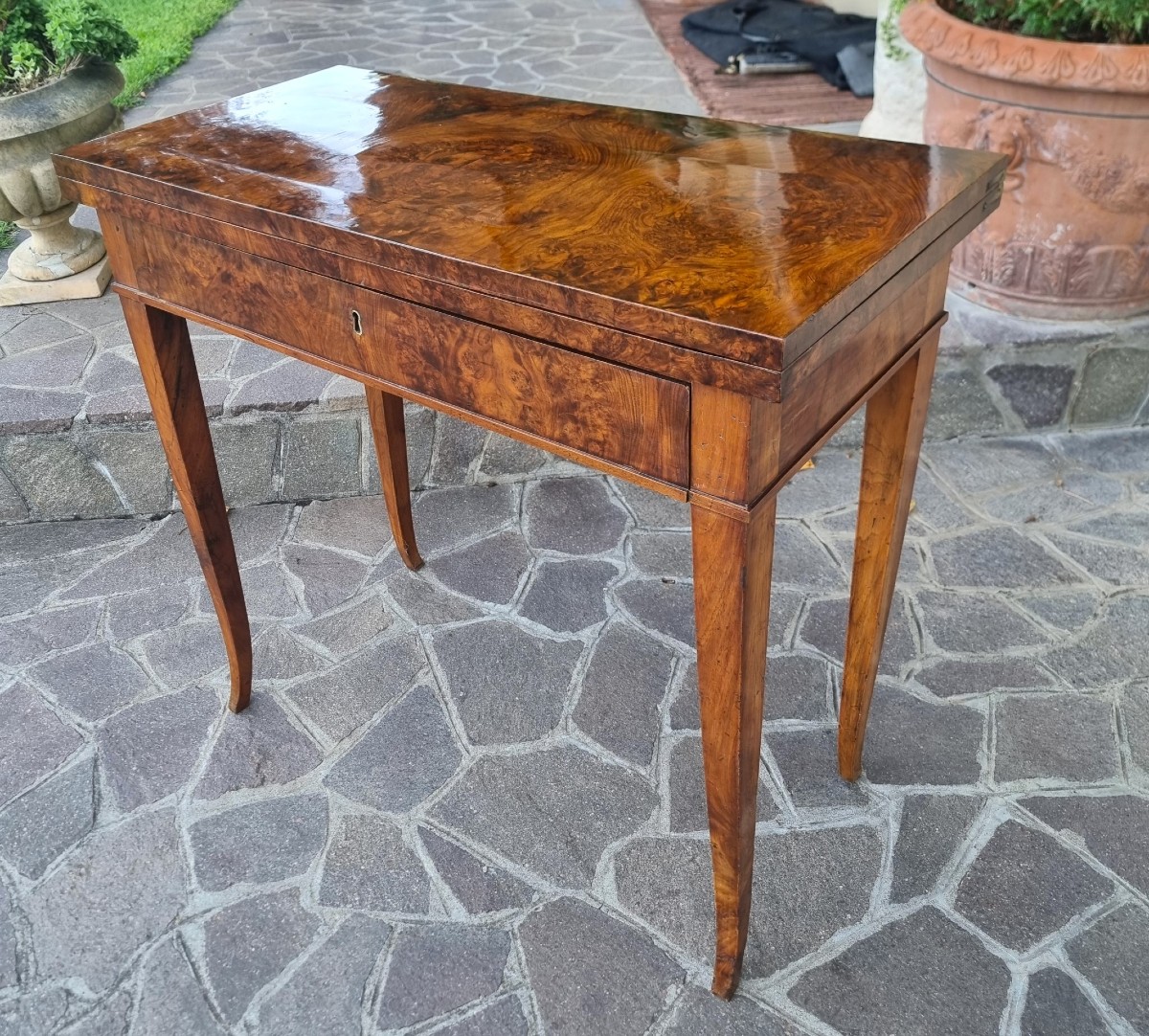 Table de Jeu Directoire 1800 en Ronce de Noyer-photo-1