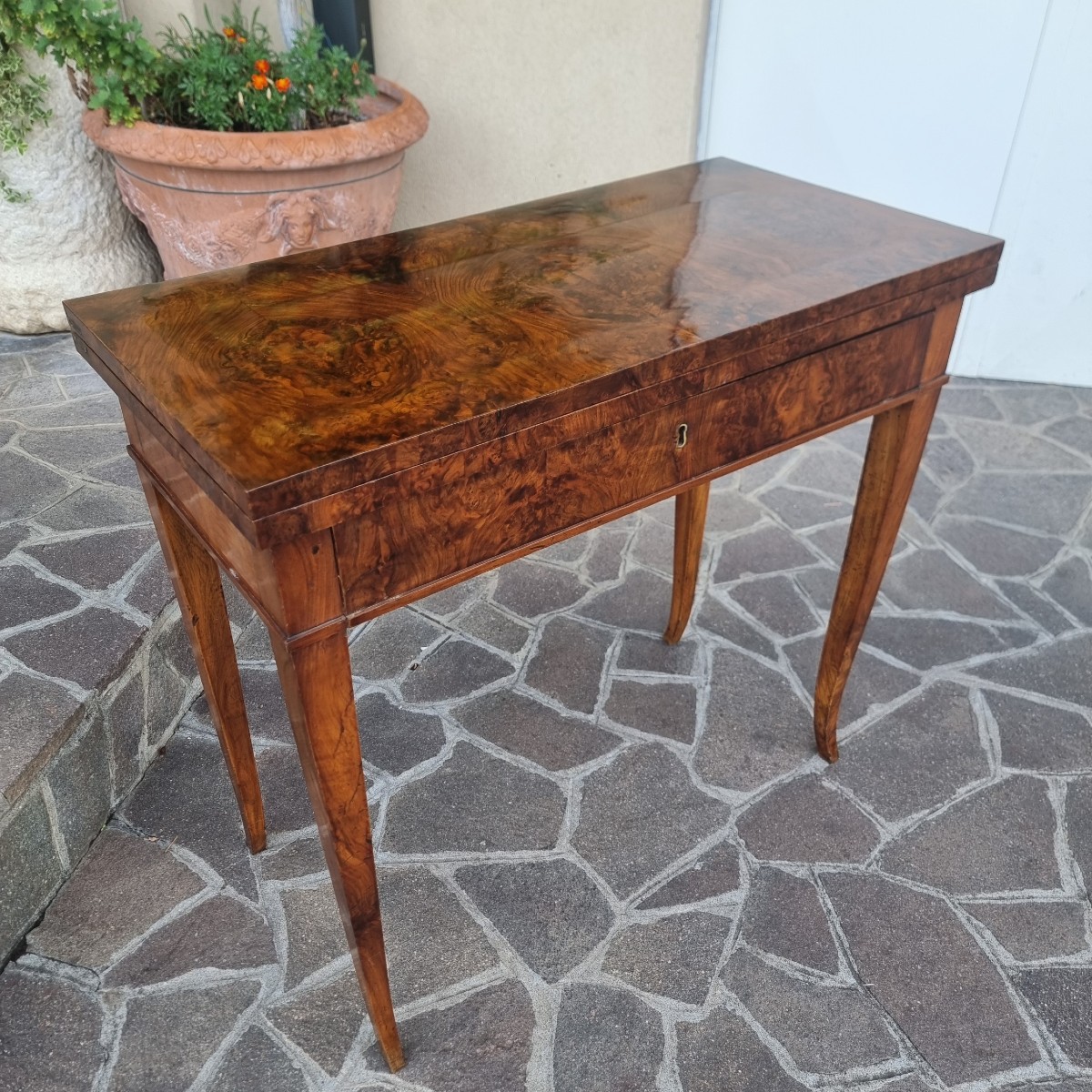 Table de Jeu Directoire 1800 en Ronce de Noyer-photo-4