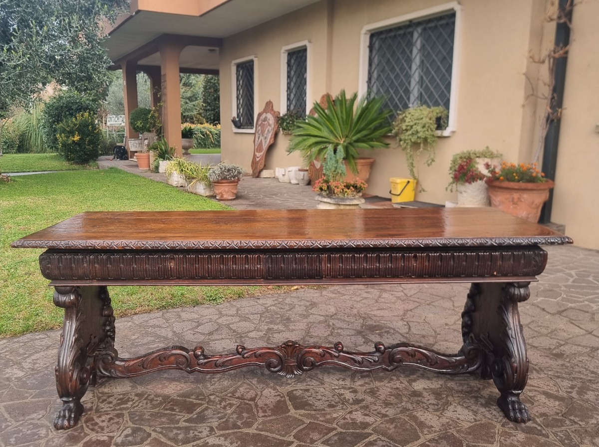 Table de réfectoire éclectique en noyer – XIXe siècle-photo-2