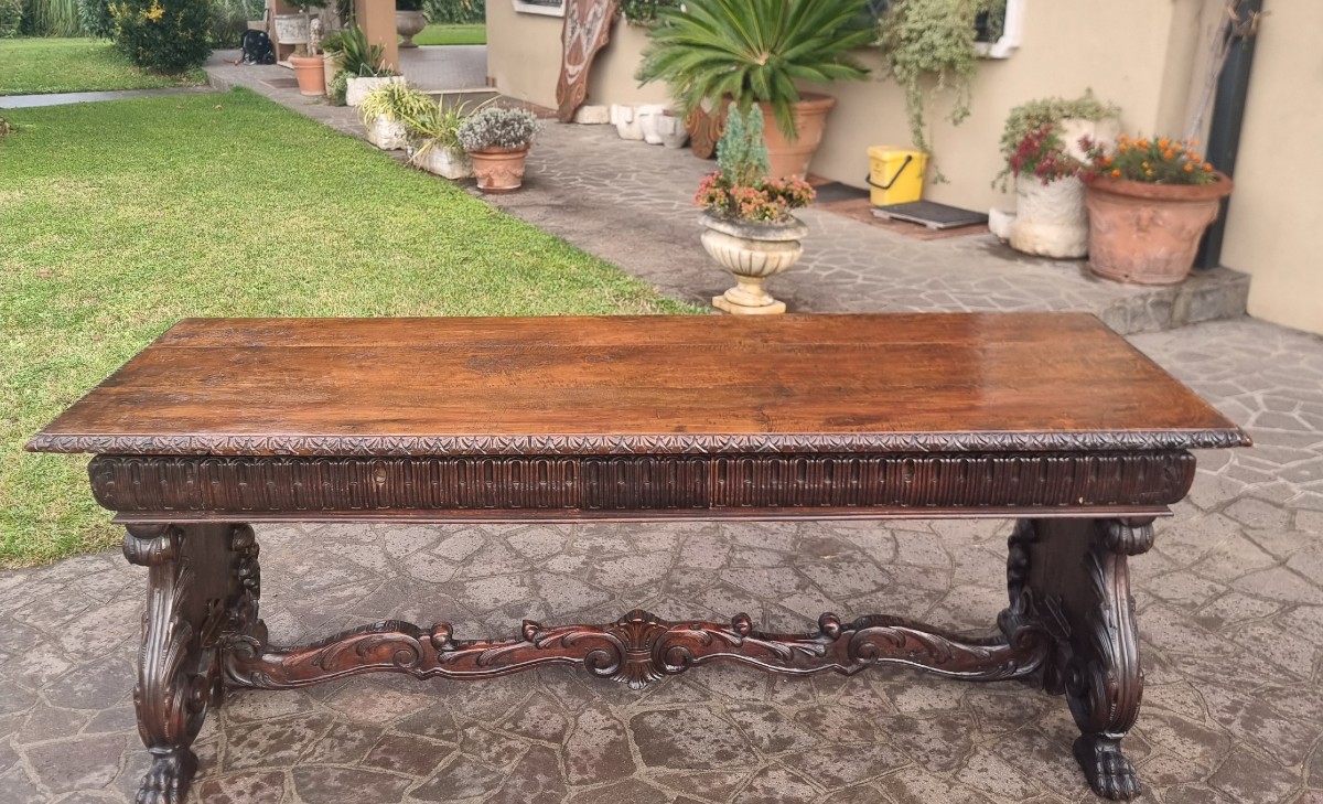 Table de réfectoire éclectique en noyer – XIXe siècle-photo-3