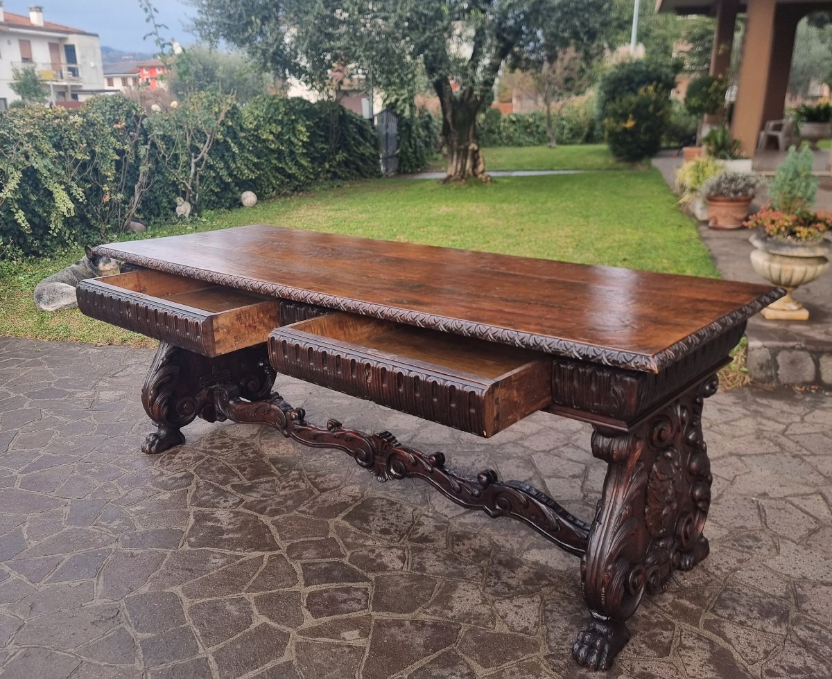 Table de réfectoire éclectique en noyer – XIXe siècle-photo-4