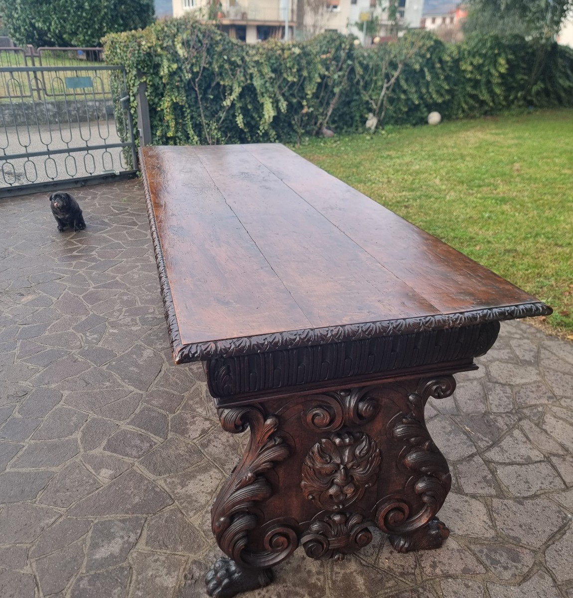 Table de réfectoire éclectique en noyer – XIXe siècle-photo-1
