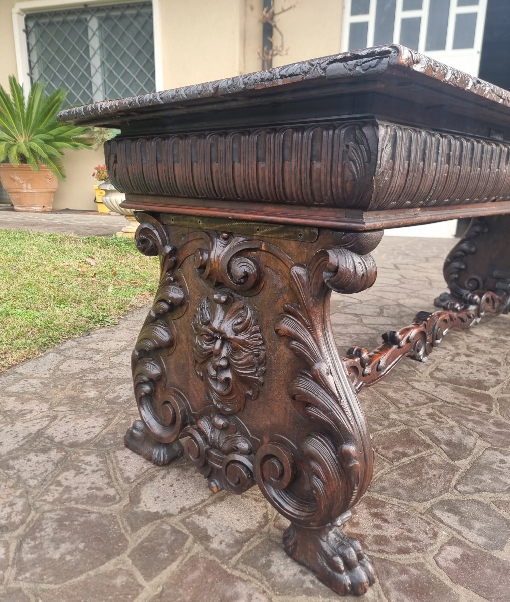 Table de réfectoire éclectique en noyer – XIXe siècle-photo-2