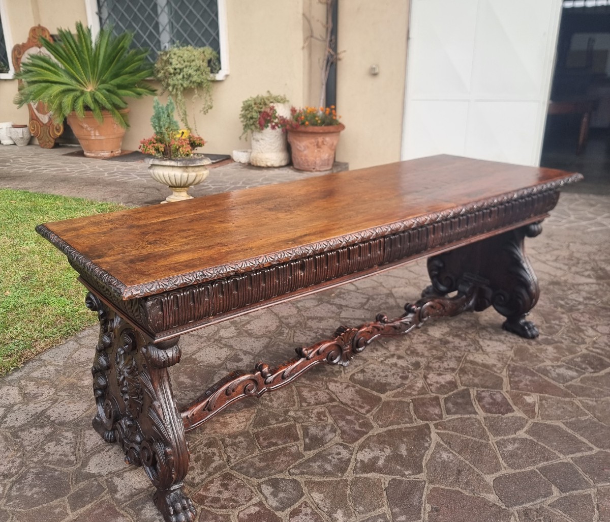 Table de réfectoire éclectique en noyer – XIXe siècle-photo-4