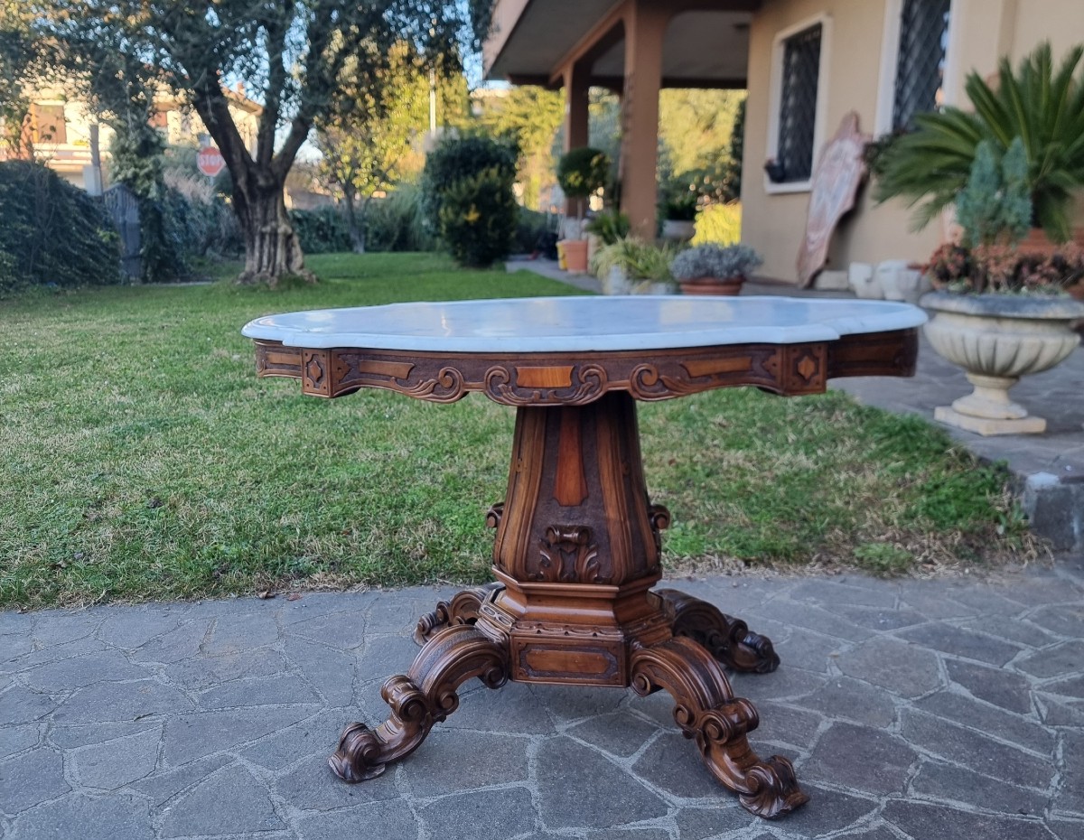 Table « à biscuit » en noyer du XIXe siècle avec marbre de Carrare-photo-2