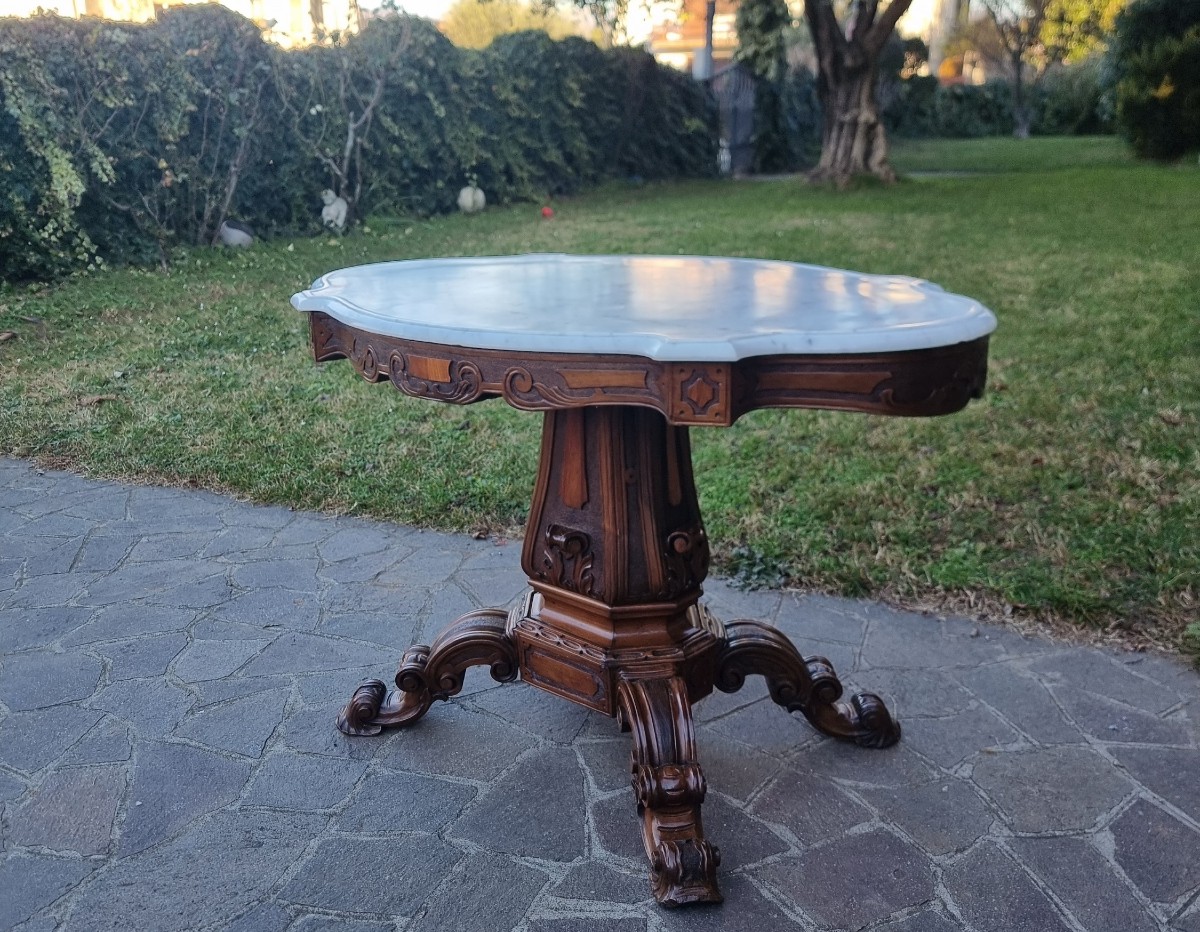 Table « à biscuit » en noyer du XIXe siècle avec marbre de Carrare-photo-3