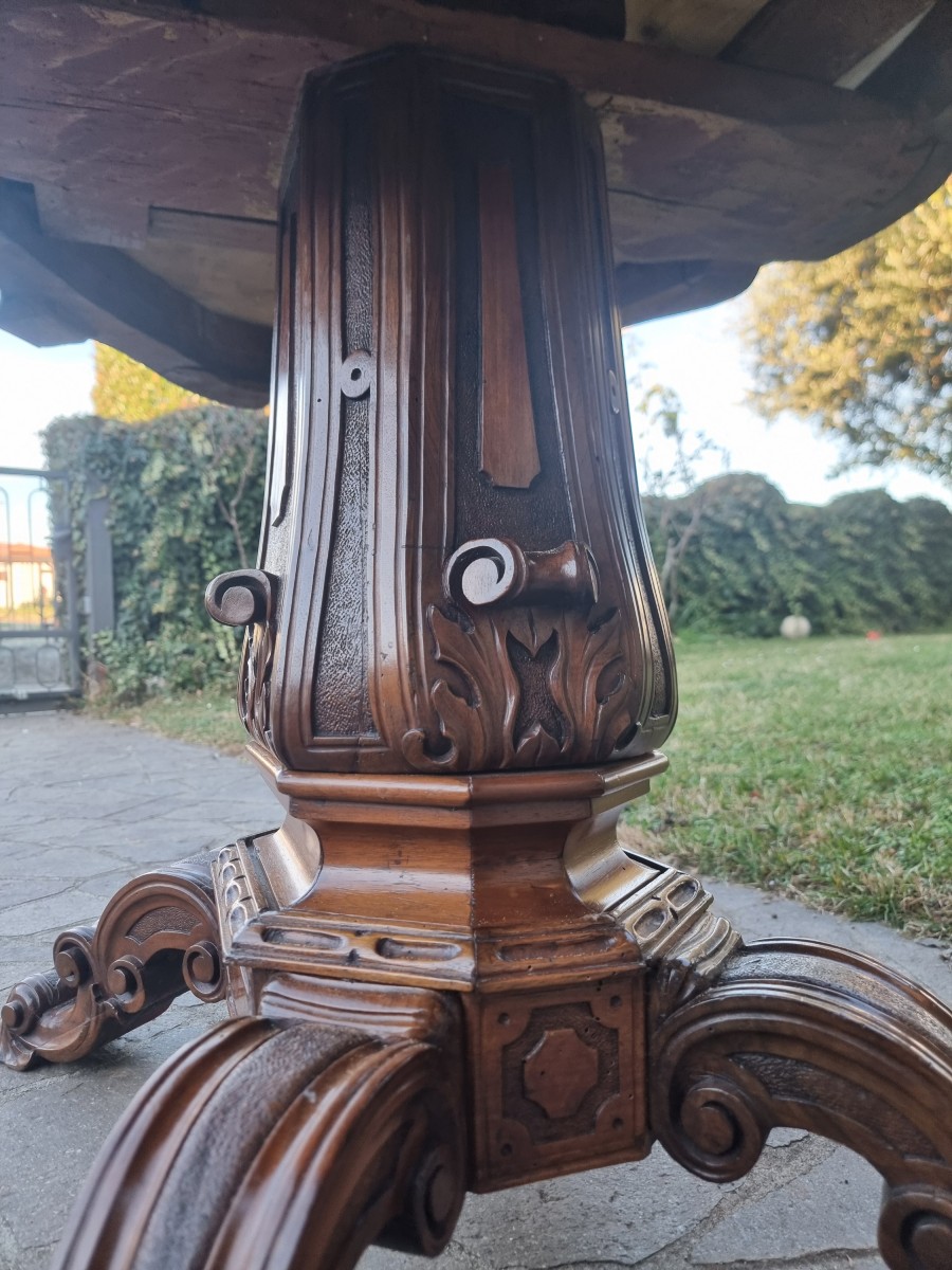 Table « à biscuit » en noyer du XIXe siècle avec marbre de Carrare-photo-3