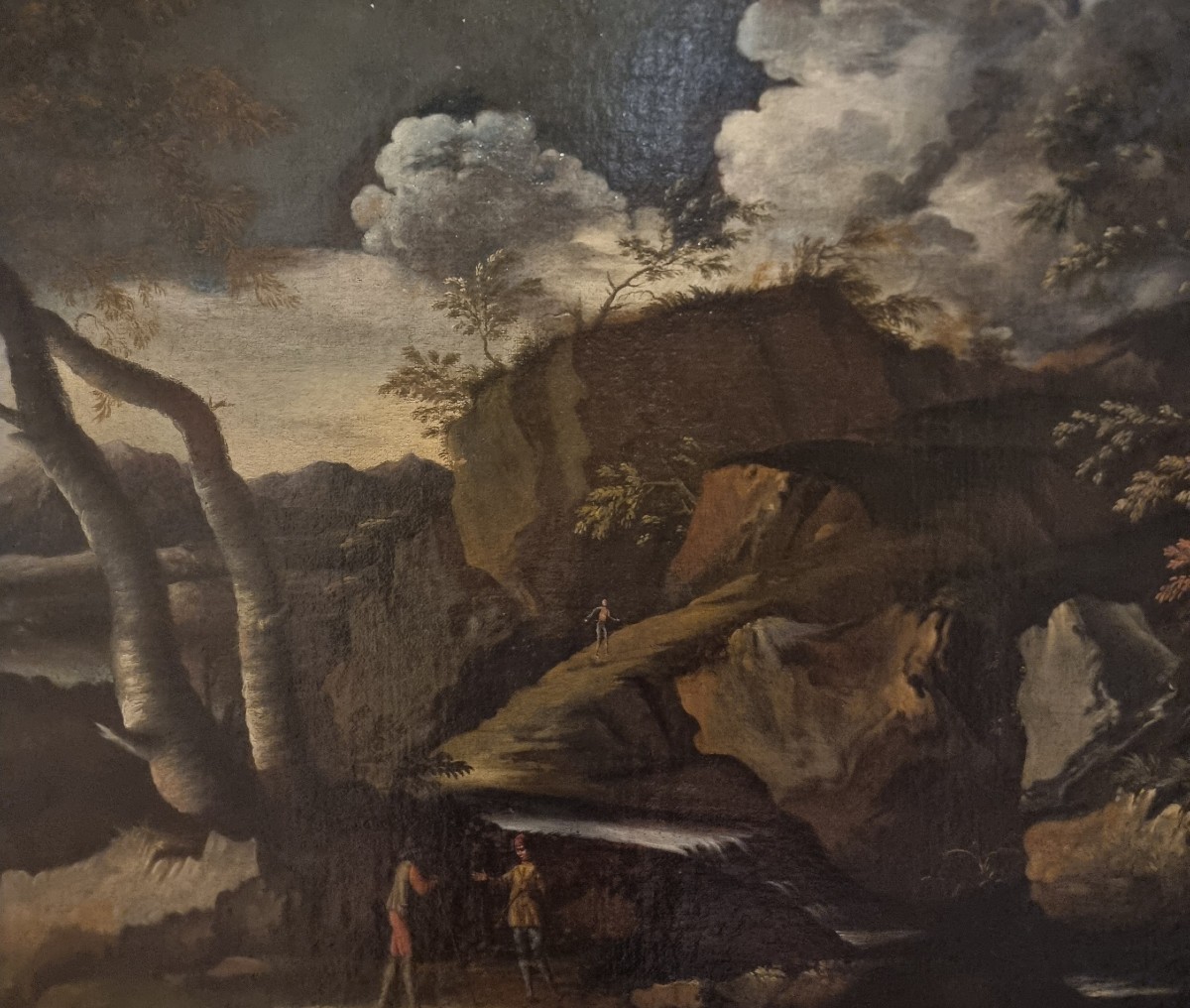 2 Huiles sur toile XVIIe siècle paysages avec personnages entourage de Salvator Rosa 1615-1673-photo-2