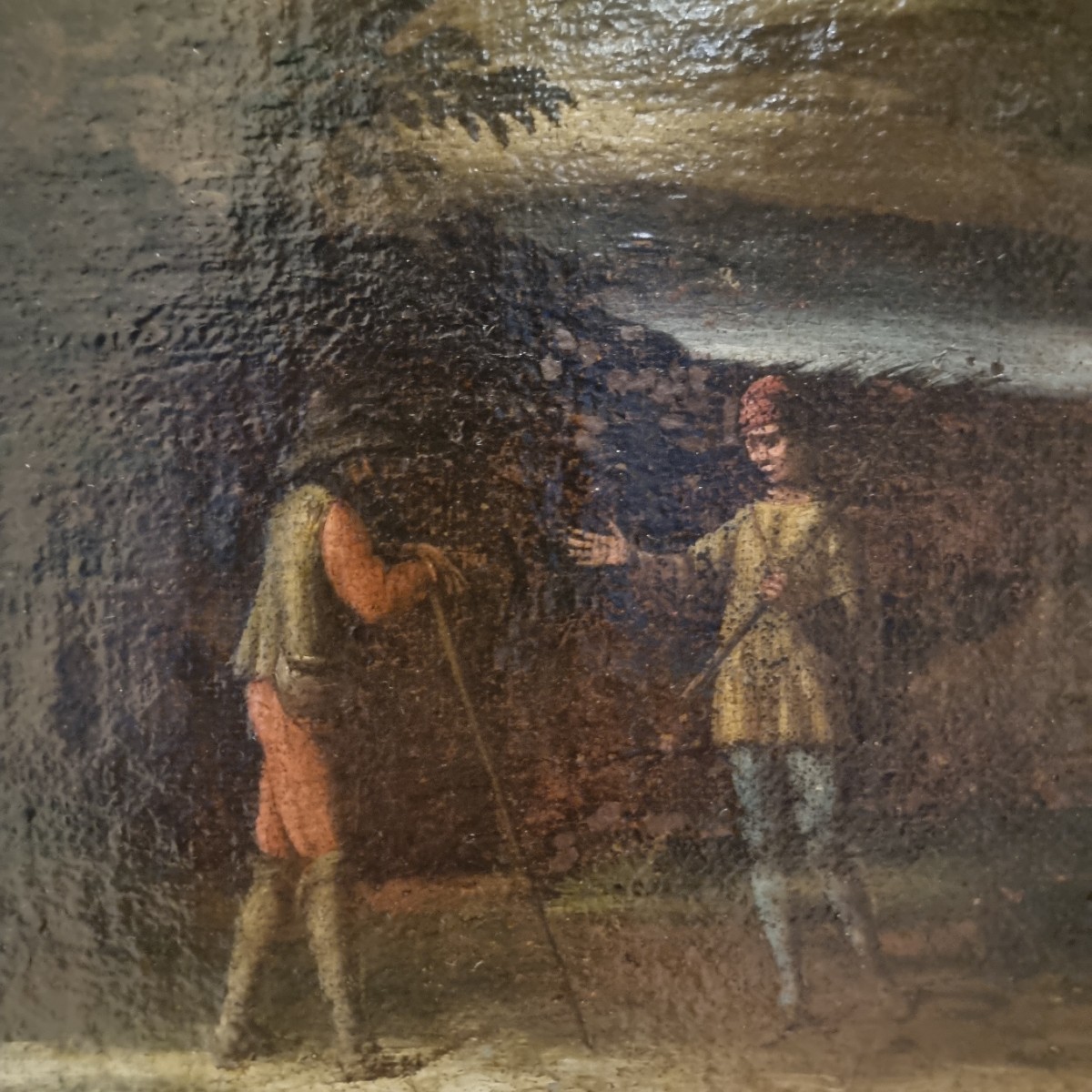 2 Huiles sur toile XVIIe siècle paysages avec personnages entourage de Salvator Rosa 1615-1673-photo-3