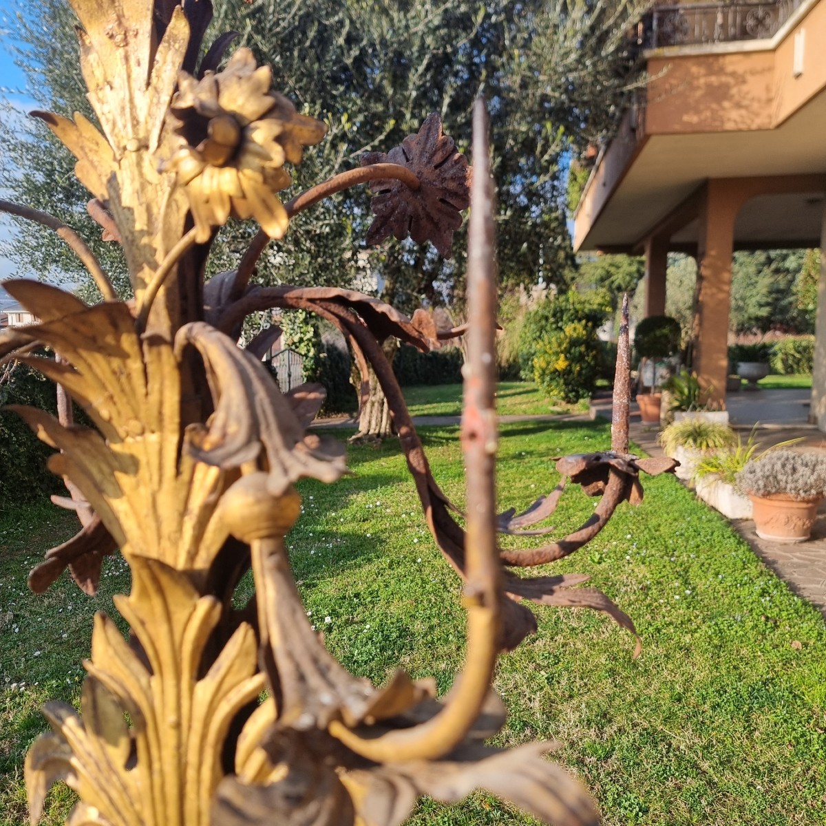 Paire de candélabres du XIXe siècle en tôle dorée-photo-5