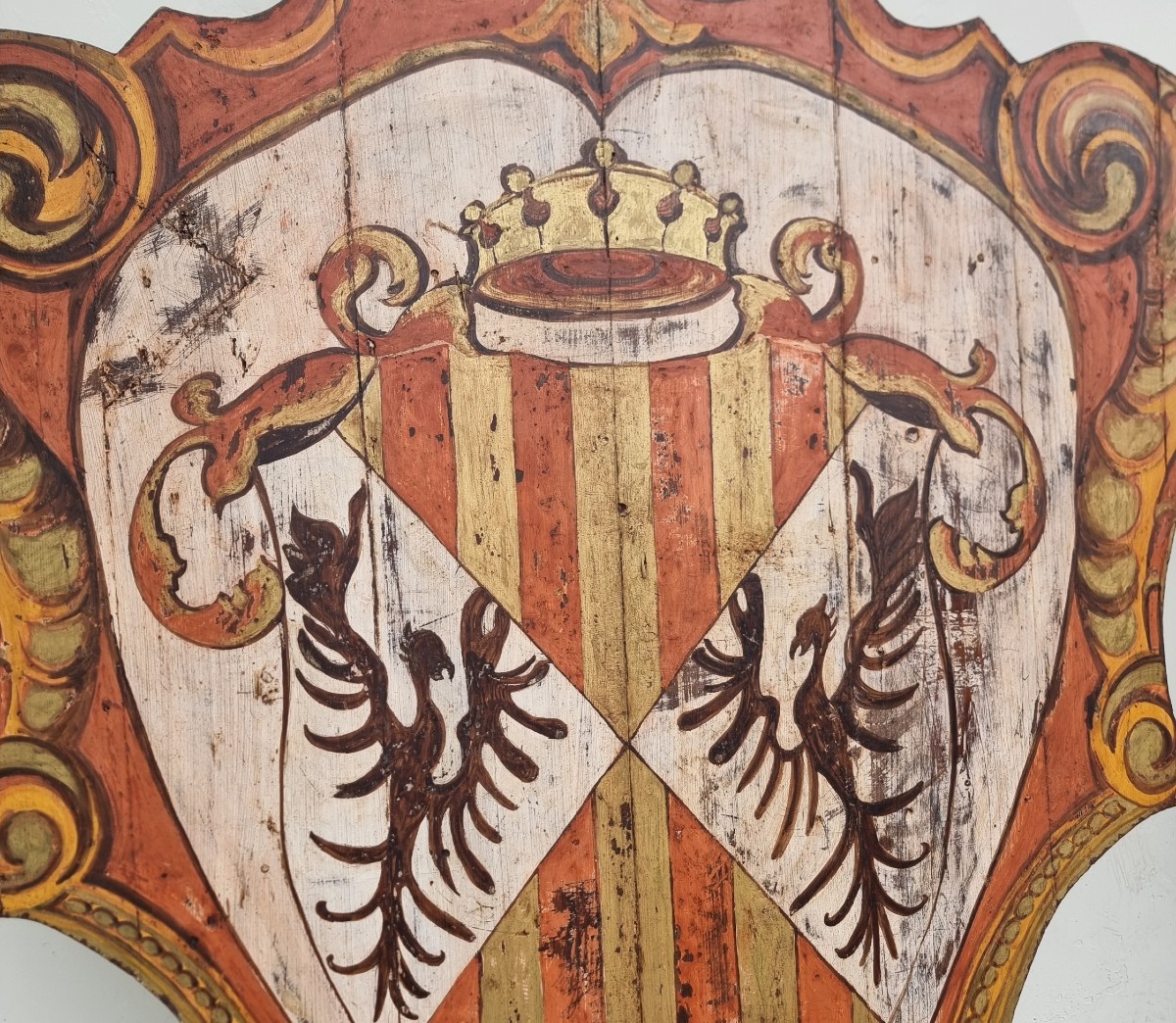 Pair Of Painted Noble Wooden Shields From The 20th Century-photo-1