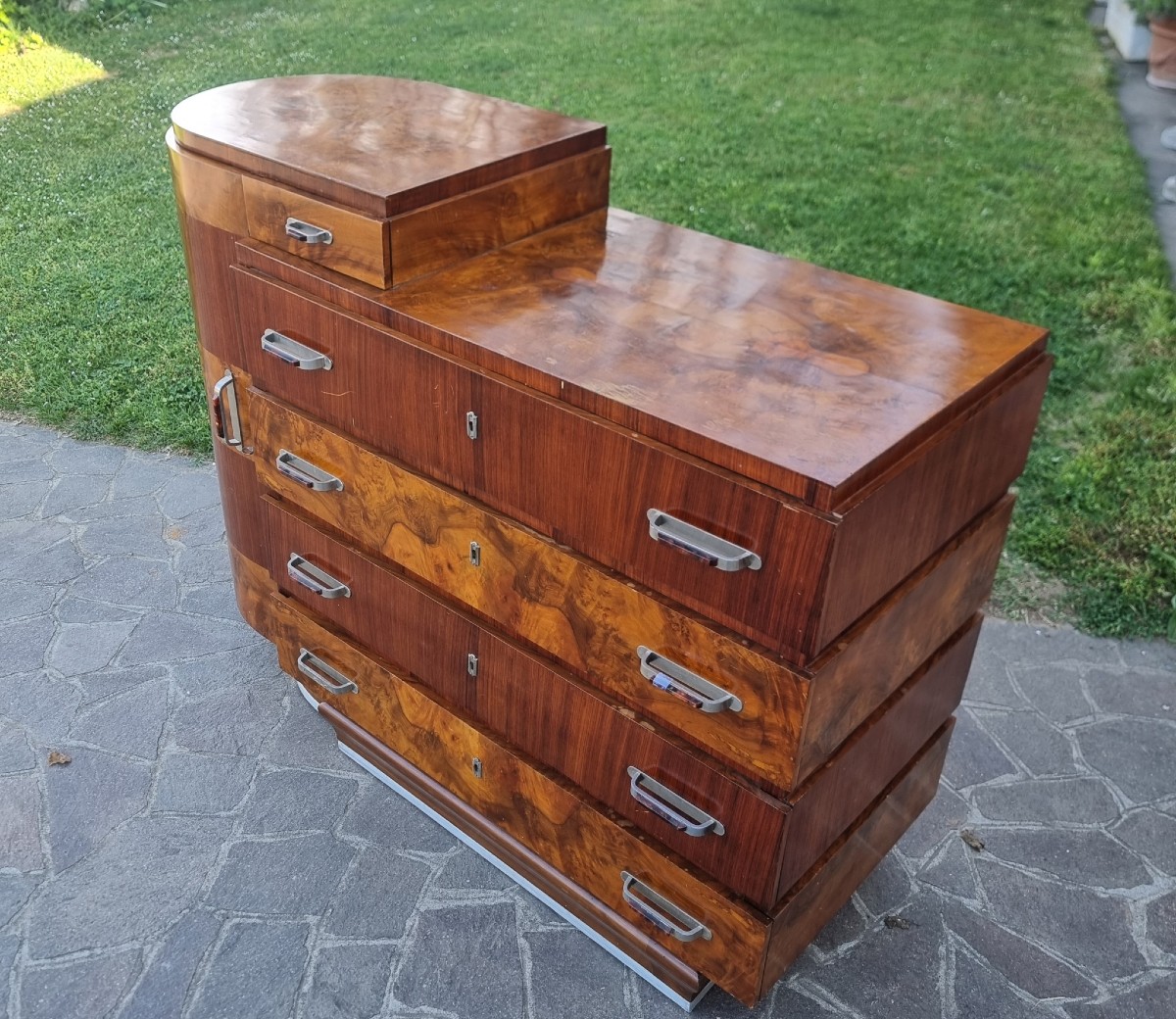 Walnut And Rosewood Art Deco Chest Of Drawers 1930-photo-4