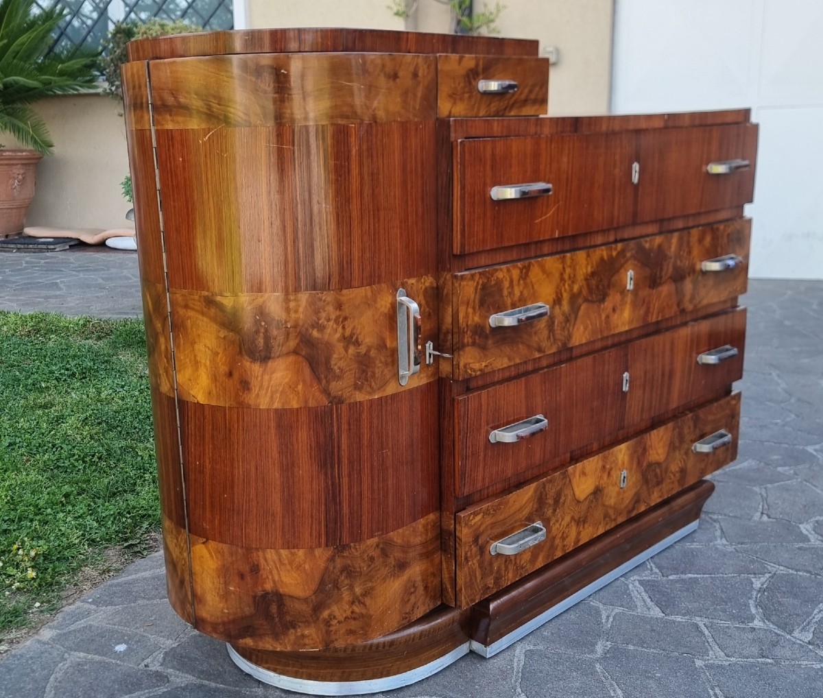 Walnut And Rosewood Art Deco Chest Of Drawers 1930-photo-1