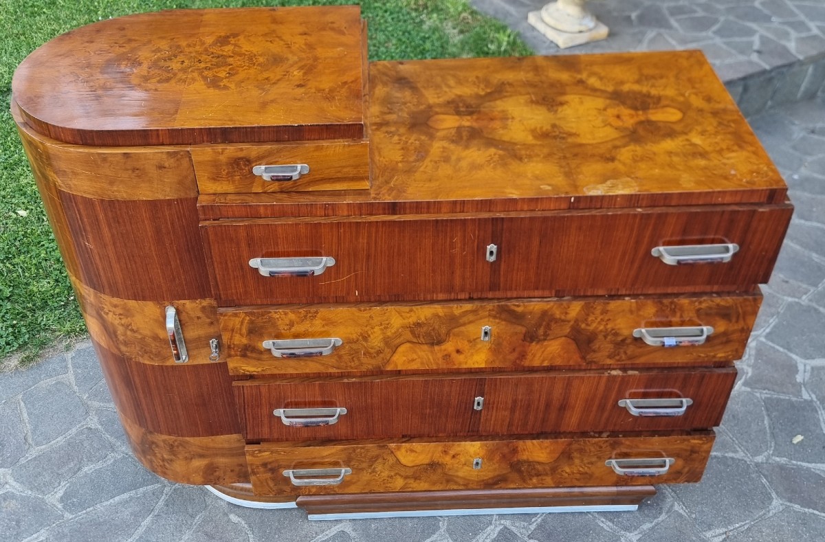Walnut And Rosewood Art Deco Chest Of Drawers 1930-photo-4
