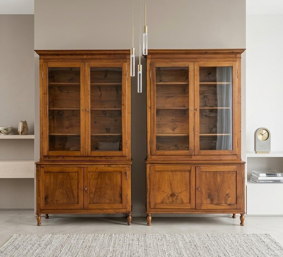 Pair Of High-quality 1840 Empire-style Walnut Bookcases-photo-4
