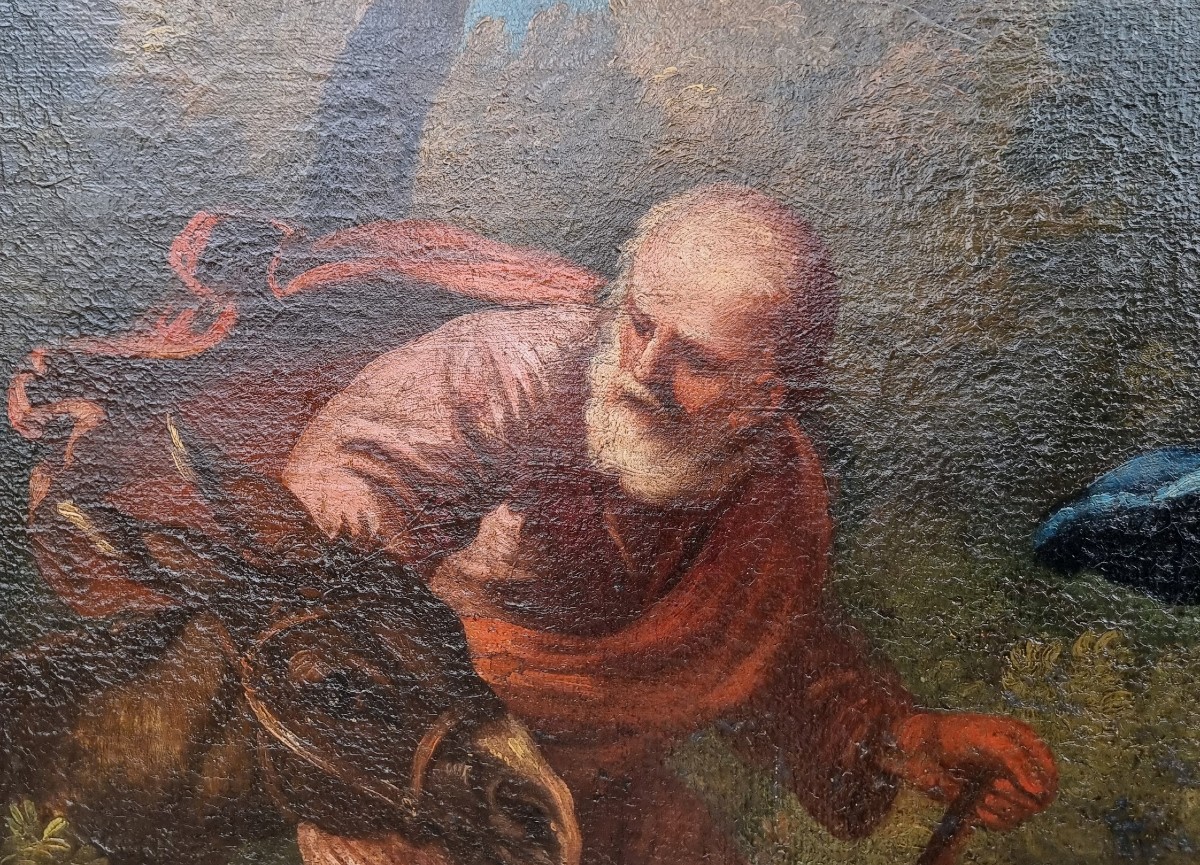 Huile sur toile fin XVIIe siècle La Fuite en Égypte de Philipp Peter Roos (1657-1706)-photo-1