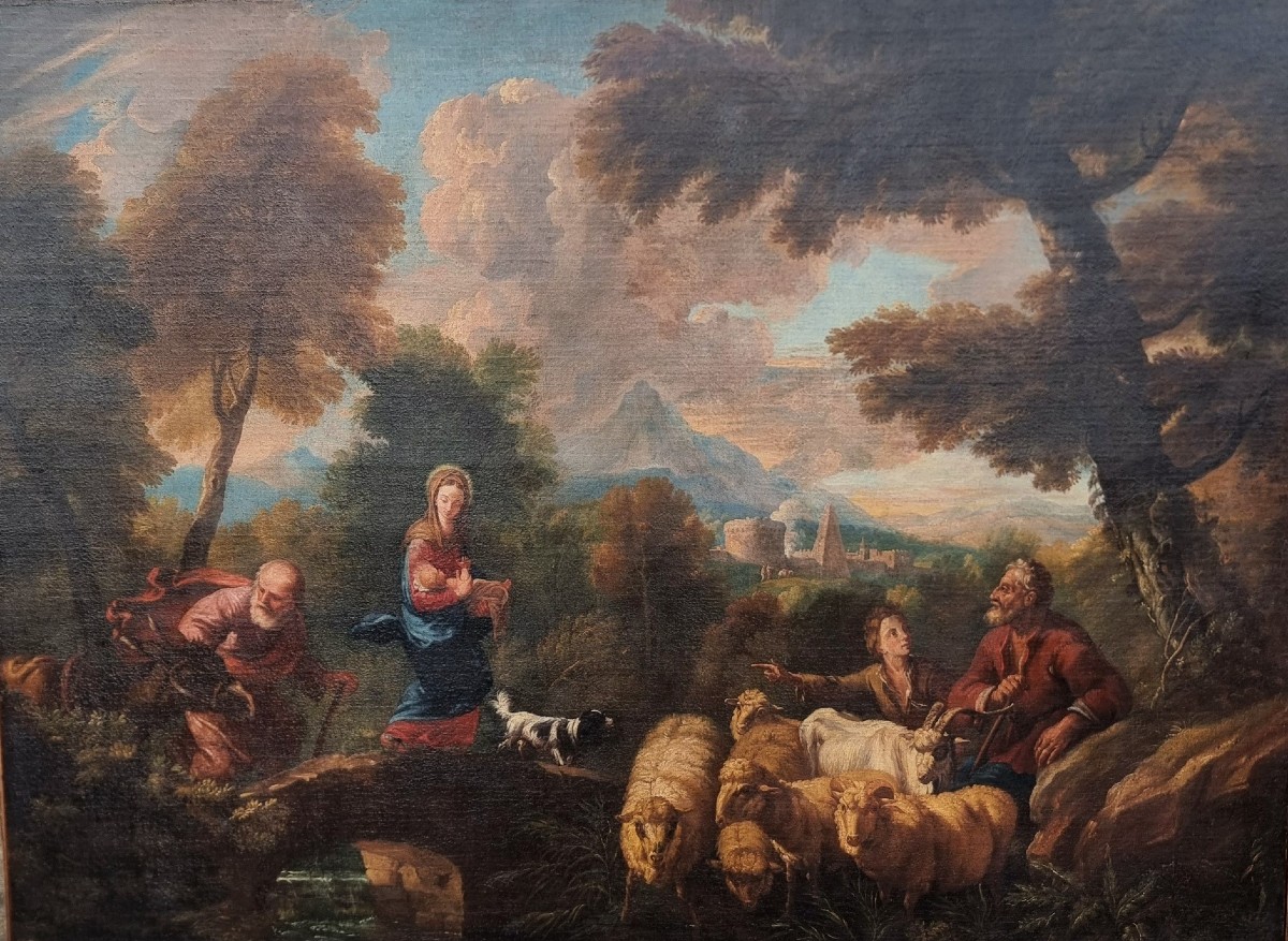 Huile sur toile fin XVIIe siècle La Fuite en Égypte de Philipp Peter Roos (1657-1706)-photo-4