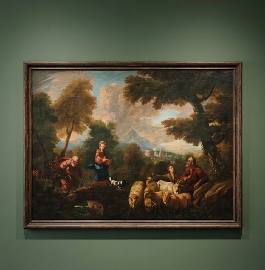Huile sur toile fin XVIIe siècle La Fuite en Égypte de Philipp Peter Roos (1657-1706)