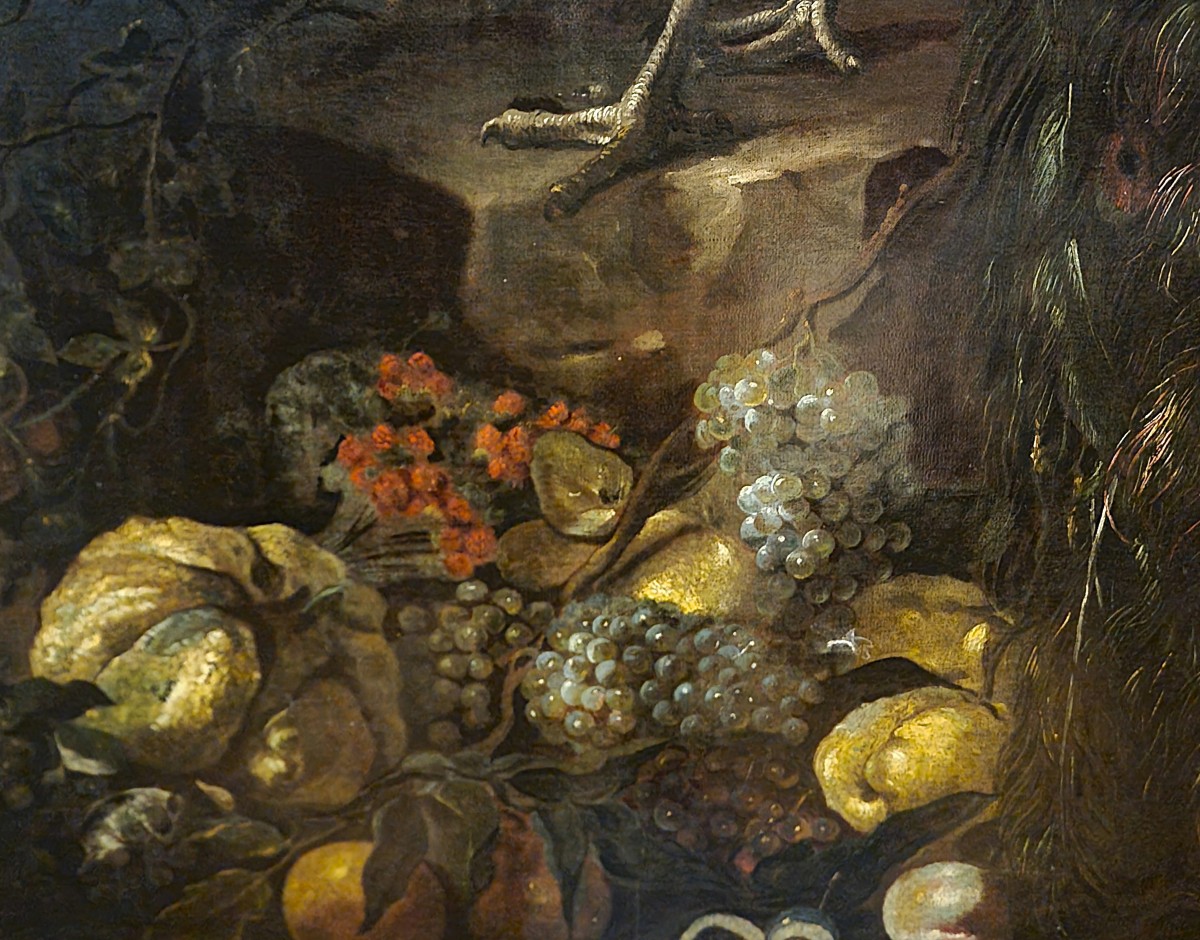 Huile sur toile Nature morte au Paon Baldassarre De Caro 1689-1750 avec Expertise-photo-2