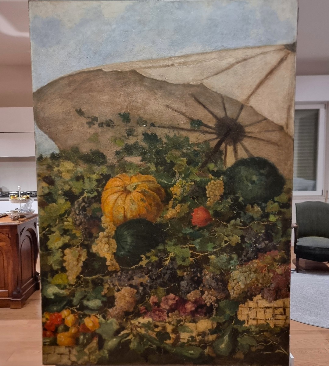 Huile sur toile XIXe siècle Nature morte aux fruits école française-photo-4